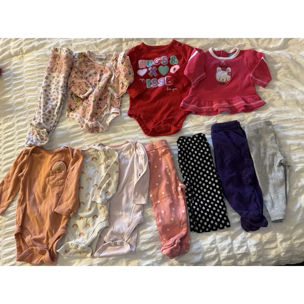 Lot of 11 piece Baby Girls Bodysuit Pants Outfit Pants‎ Hugs & Kisses 3/6 Month
